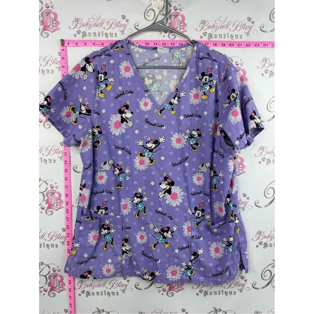 Disney scrubs top Lavender Minnie Mouse V-Neck Scrub Top with Pink Accents